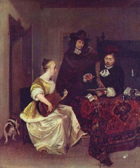 Gerard ter Borch the Younger A Woman playing a Theorbo to Two Men Norge oil painting art